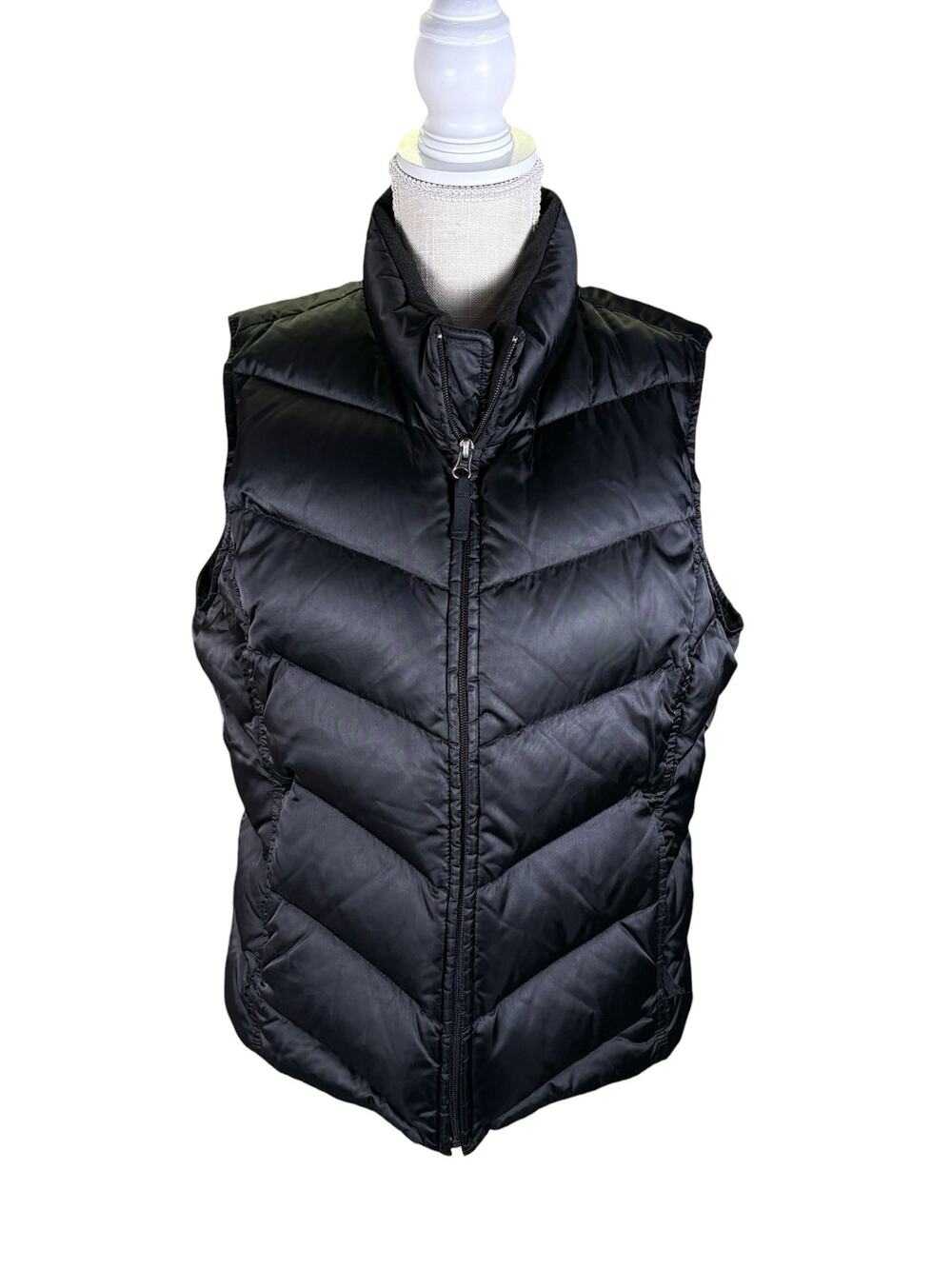 Eddie Bauer Quilted Goose Down Puffer Full Zip Vest Women's Large Black